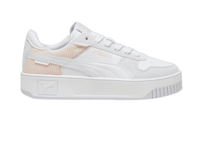 PUMA Carina Street Cord Sneakers in Silver Mist/White/Island Pink (GS)