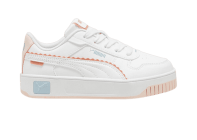 PUMA Carina Street Off Side Sneakers in White/Island Pink/Frosted Dew (GS)