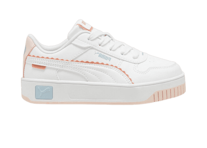 PUMA Carina Street Off Side Sneakers in White/Island Pink/Frosted Dew (GS)