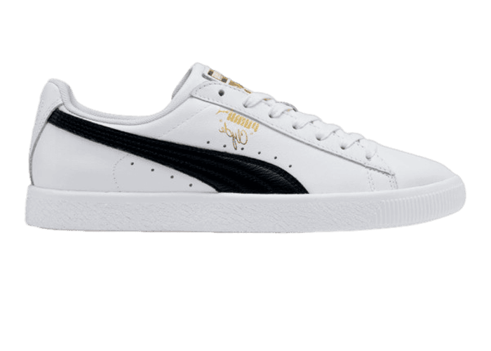 PUMA Clyde Core Foil Sneakers in White/Black/Team Gold