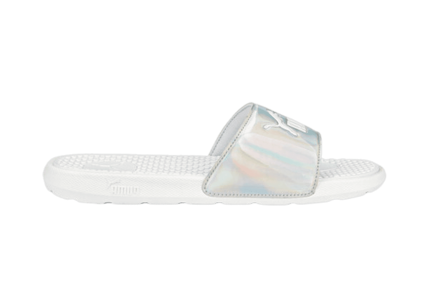 PUMA Cool Cat Distressed Slides in Silver/White