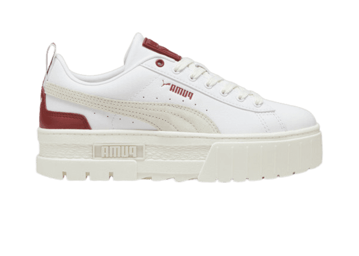 PUMA Mayze Leather Sneakers in White/Intense Red