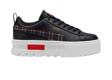 PUMA Mayze Winter Tartan Sneakers in Black/For All Time Red (GS)