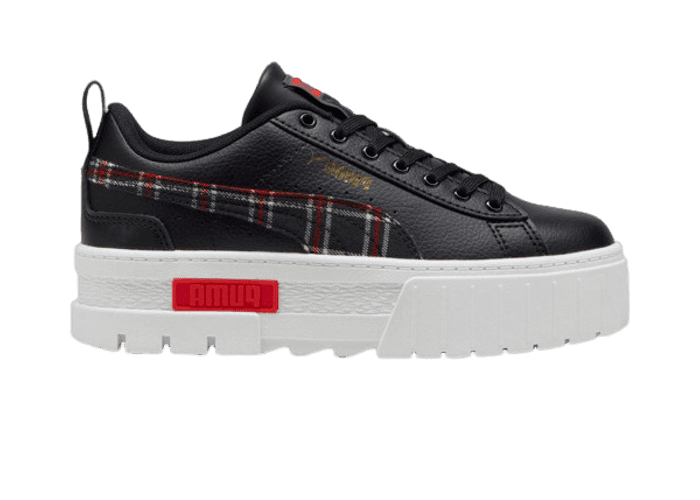 PUMA Mayze Winter Tartan Sneakers in Black/For All Time Red (GS)