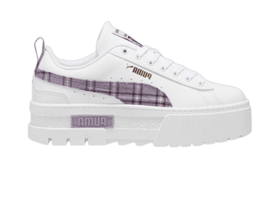PUMA Mayze Winter Tartan Sneakers in White/Pale Plum (GS)