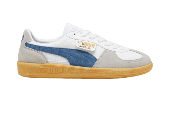PUMA Palermo Leather Sneakers in White/Blue Horizon/Gum