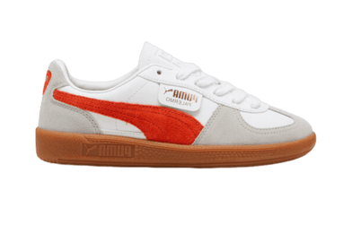 PUMA Palermo Leather Sneakers in White/Redmazing/Gum (GS)