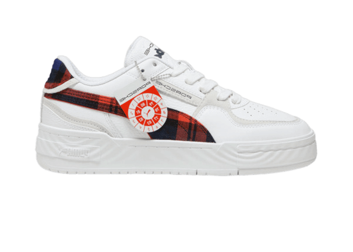 PUMA Porsche Legacy CA Pro Tartan Sneakers in White/Redmazing