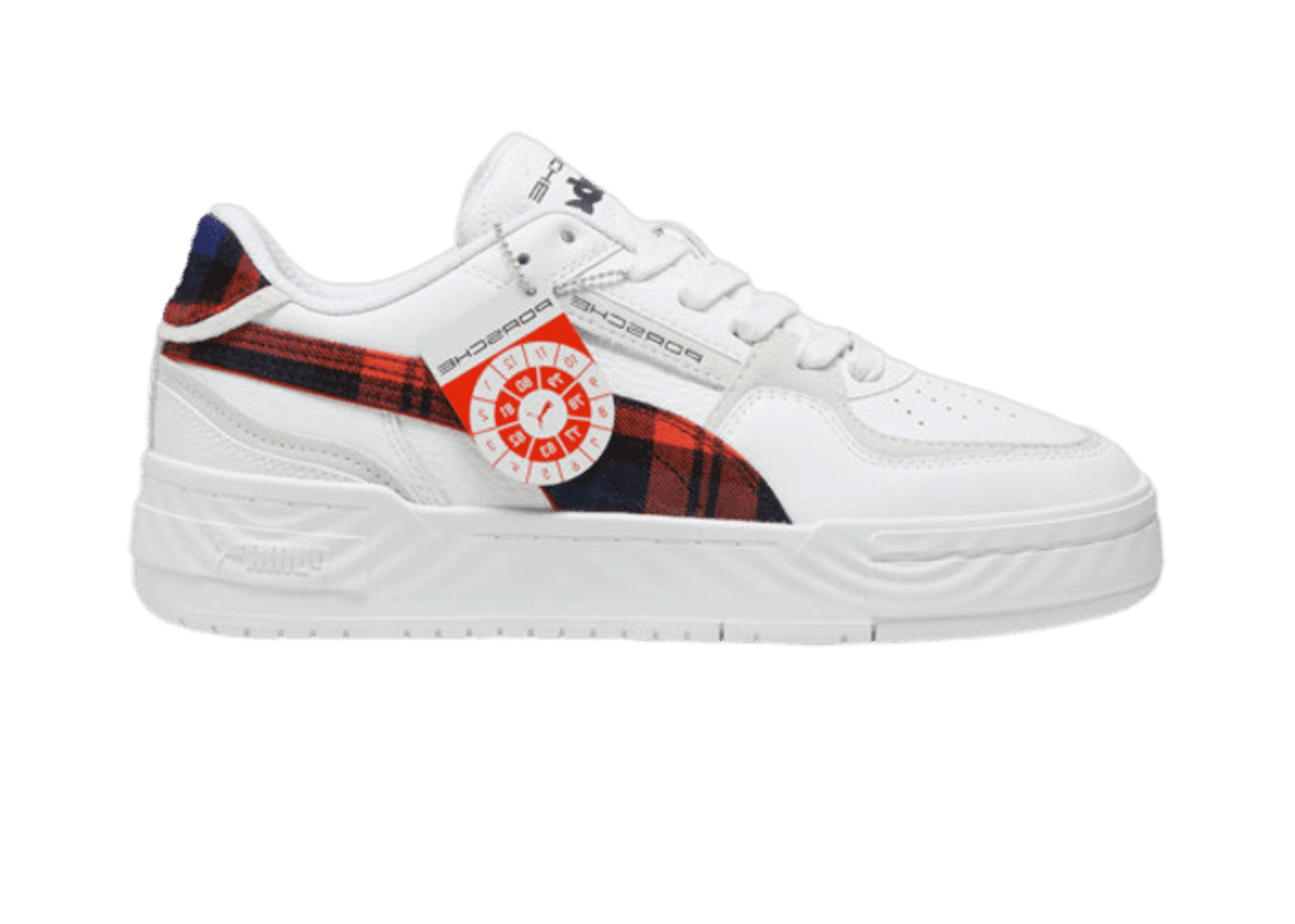PUMA Porsche Legacy CA Pro Tartan Sneakers in White/Redmazing