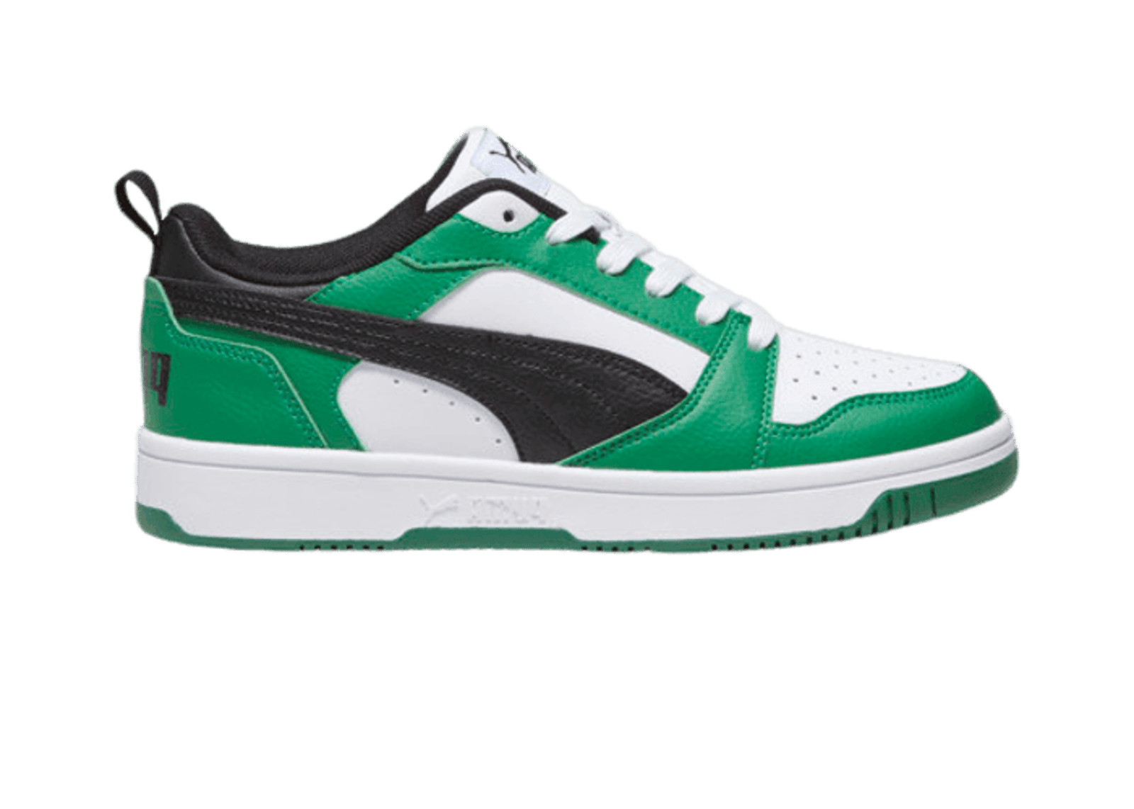 PUMA Rebound V6 Lo Sneakers in White/Black/Archive Green (GS)