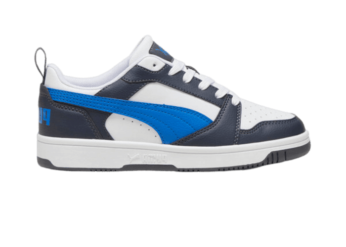 PUMA Rebound V6 Lo Sneakers in White/Hyperlink Blue/Galactic Grey (GS)