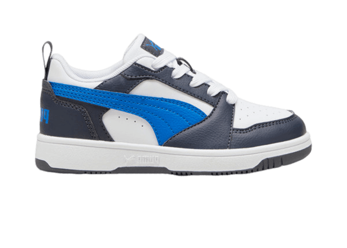 PUMA Rebound V6 Lo Sneakers in White/Hyperlink Blue/Galactic Grey