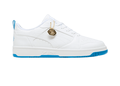 PUMA Rebound V6 Low Boys and Girls Club Sneakers in White/Cloisonne/Team Gold