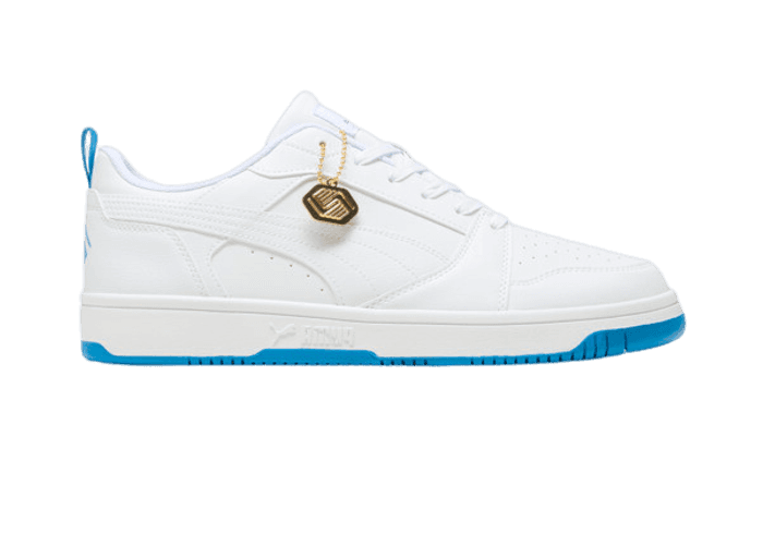PUMA Rebound V6 Low Boys and Girls Club Sneakers in White/Cloisonne/Team Gold
