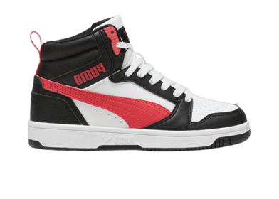 PUMA Rebound V6 Mid Sneakers in Black/Tart Cherry/White (GS)