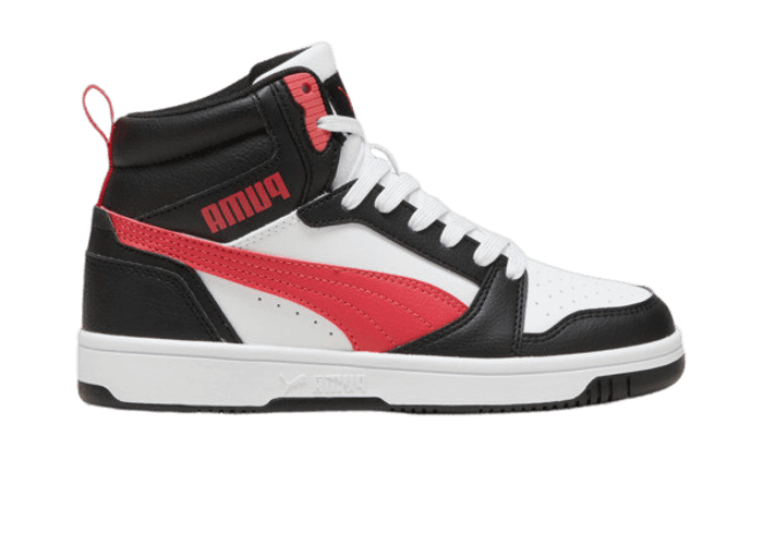 PUMA Rebound V6 Mid Sneakers in Black/Tart Cherry/White (GS)