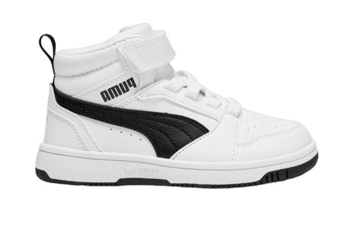 Repit スパイラルバーレ ホワイト PUMA Rebound V6 Mid Sneakers in White/Black (PS) - 393832-02