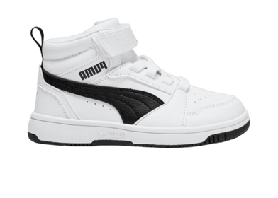 PUMA Rebound V6 Mid Sneakers in White/Black (PS)