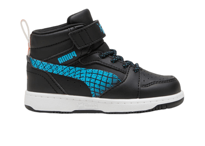 PUMA Rebound V6 Mid Sneakers s in Black/Flame Flicker/White (TD)