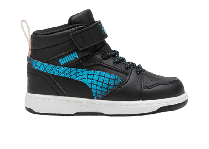PUMA Rebound V6 Mid Sneakers s in Black/Flame Flicker/White (TD)