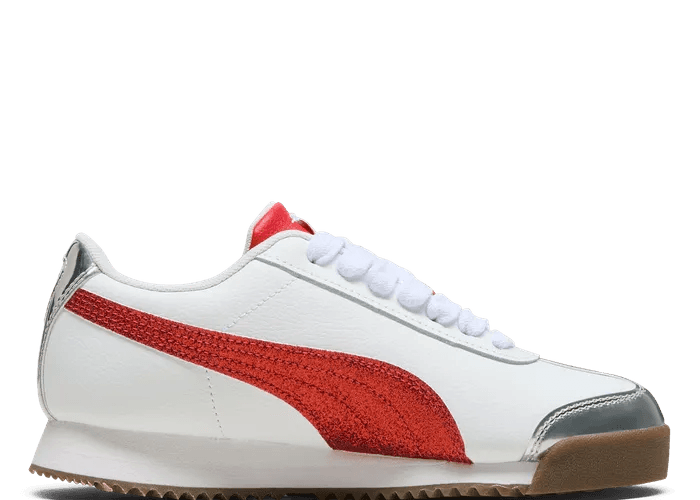 PUMA Roma 24 Holiday Glitz Sneakers in White/For All Time Red/Silver (GS)