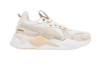 PUMA RS-X Glimmer Sneakers in White/Gold/Warm White