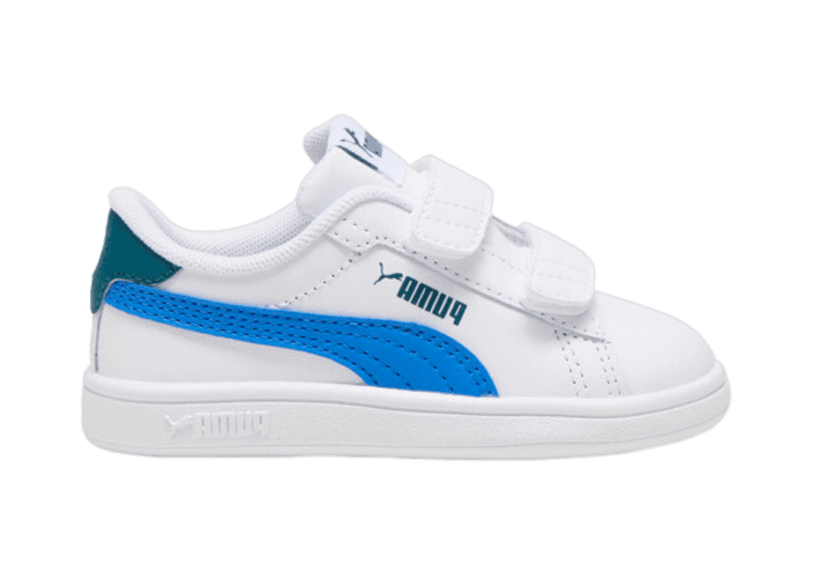 PUMA Smash 3.0 Leather V Toddlers' Sneakers in White/Hyperlink Blue/Cold Green