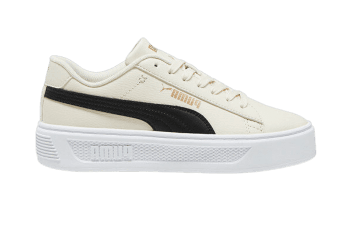 PUMA Smash Platform v3 Sneakers in Alpine Snow/Black/Gold