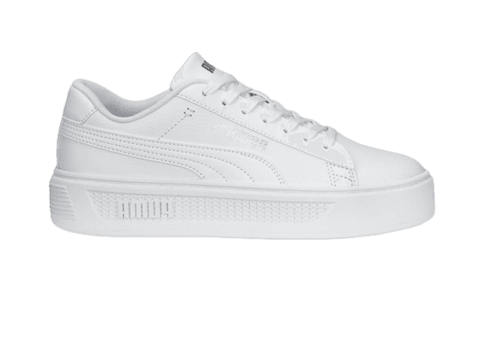 PUMA Smash Platform v3 Sneakers in White/Silver - 390758-01
