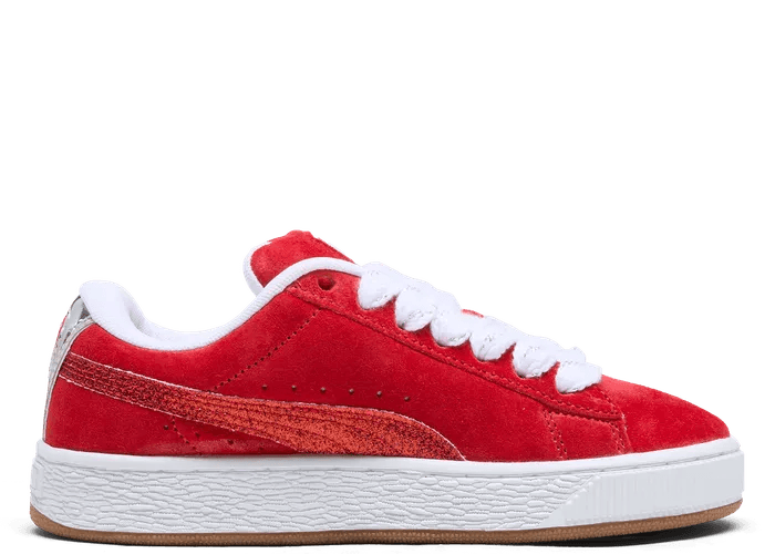 PUMA Suede XL Holiday Glitz Sneakers in For All Time Red/White/Silver (GS)