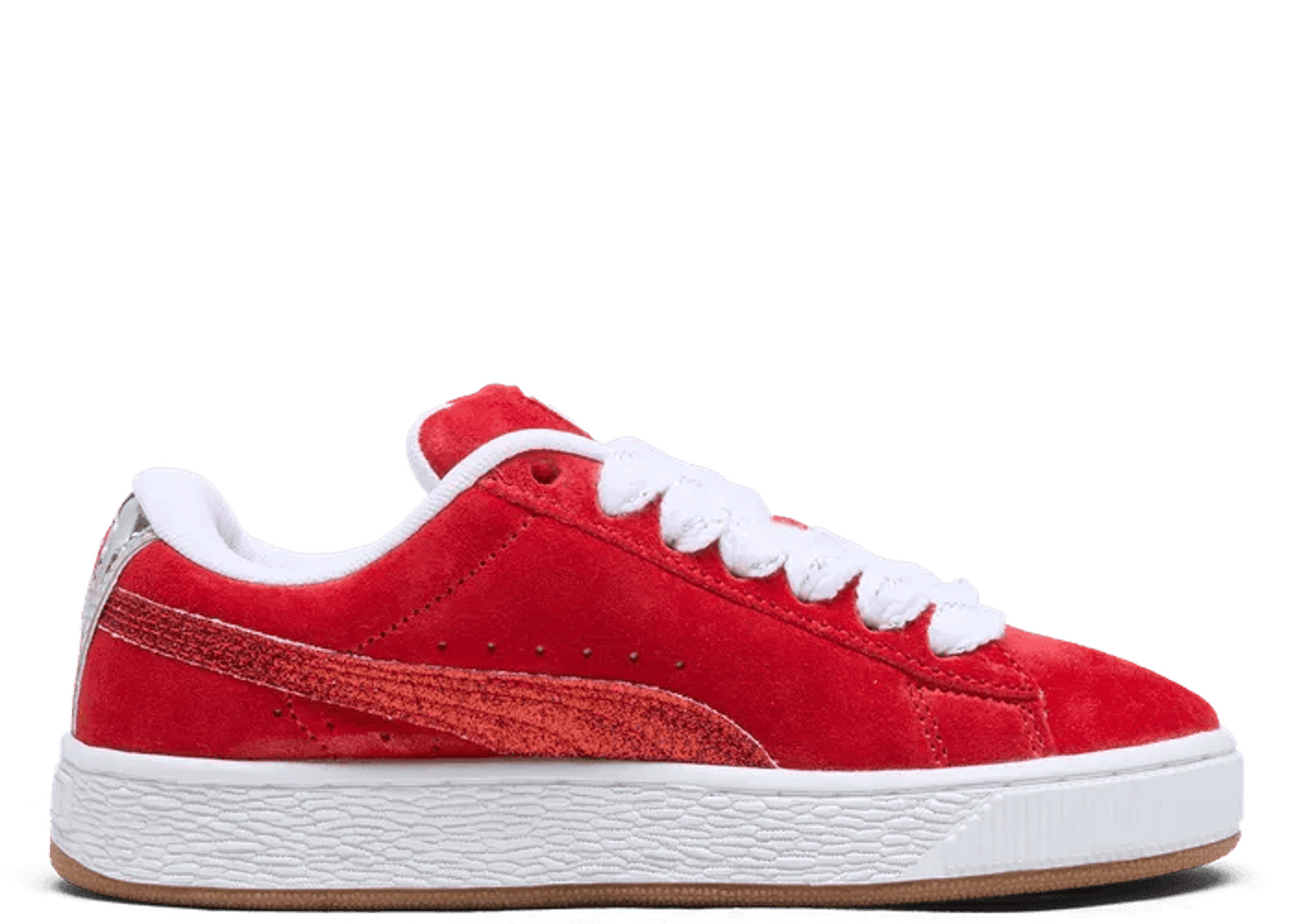 PUMA Suede XL Holiday Glitz Sneakers in For All Time Red/White/Silver (GS)