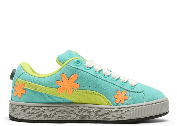 PUMA Suede XL Scooby Doo Sneakers in Lime Smash/Aquatic/Heat Fire