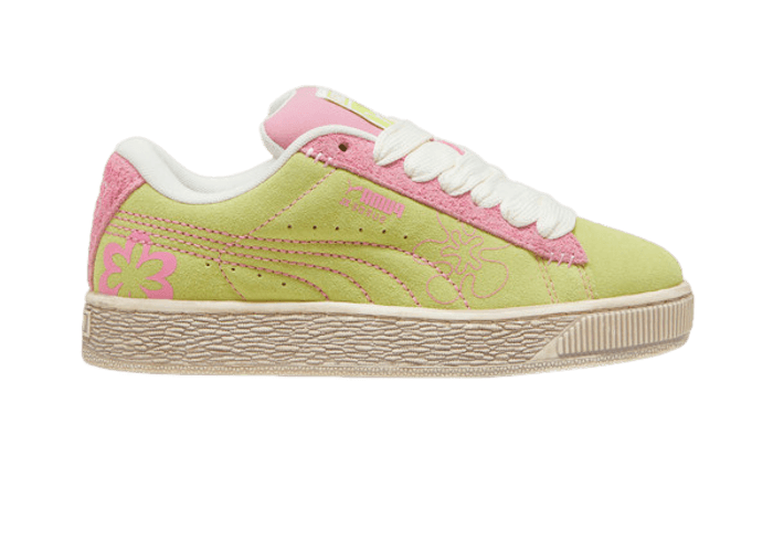 PUMA Suede XL Skater Bloom Sneakers in Lime Sheen/Mauved Out (GS)