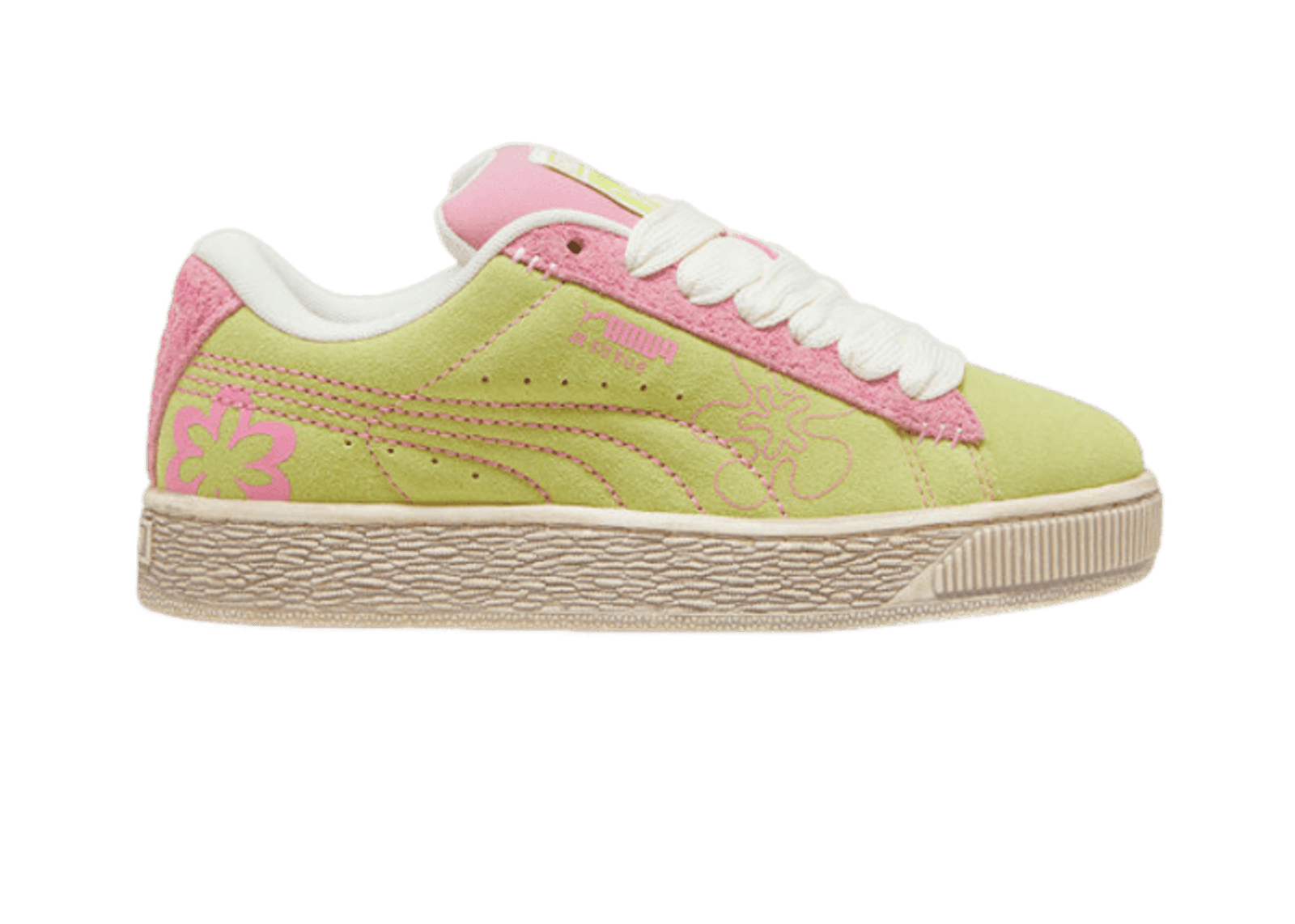 PUMA Suede XL Skater Bloom Sneakers in Lime Sheen/Mauved Out (GS)
